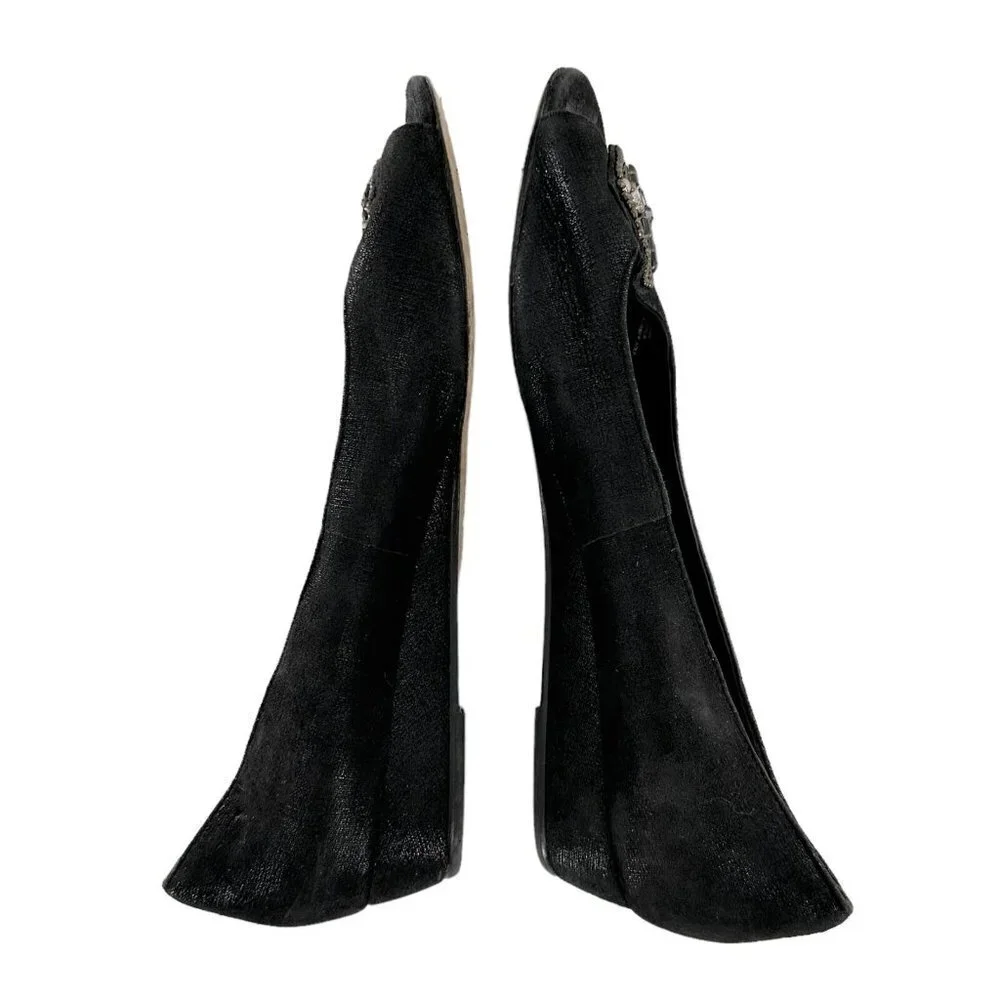 Donald J. Pliner SONET Beaded Black Suede Peep Toe Flats Size 9.5 M